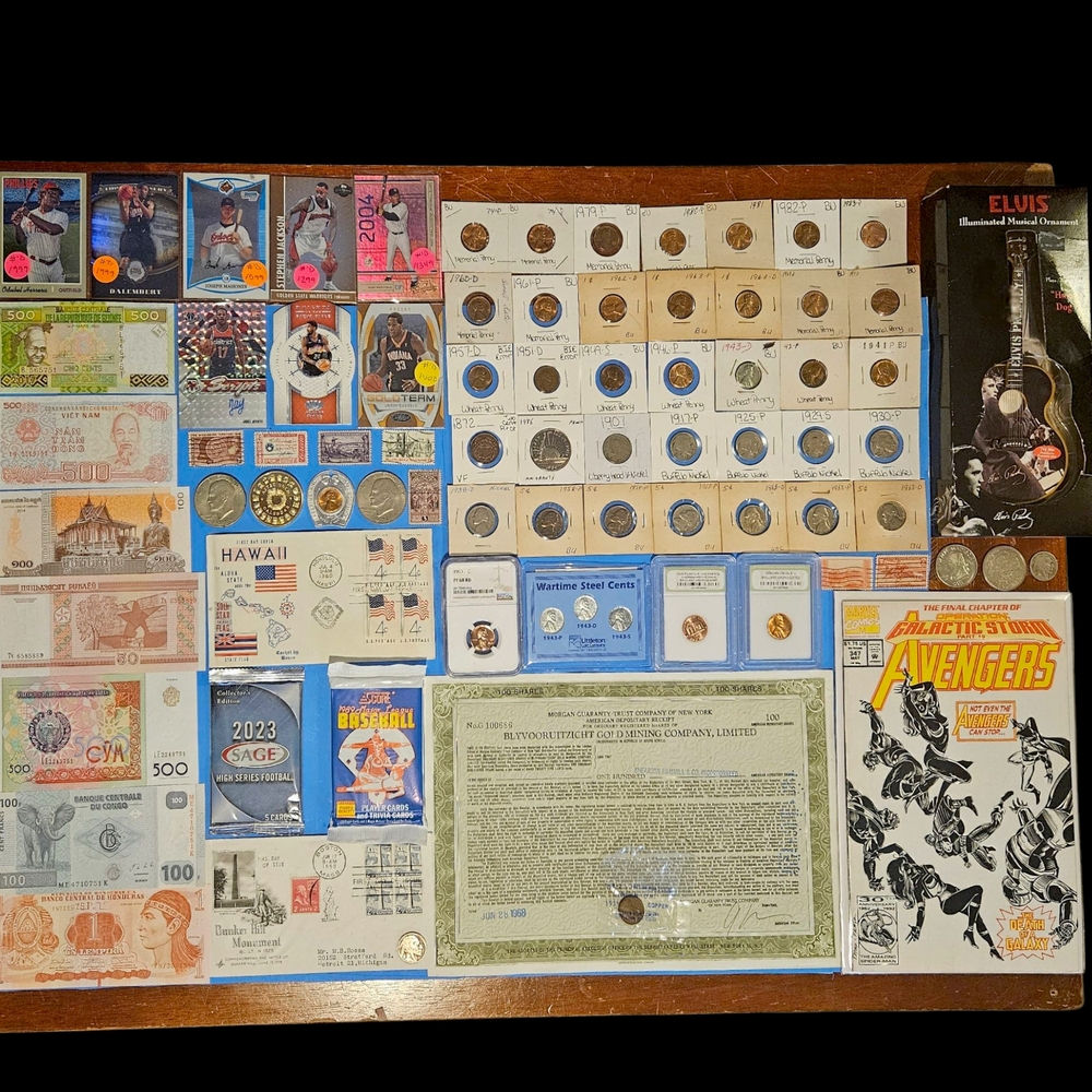 Collectors Item Lot - 1872 2c, BU, Proof, Graded, Error Coins, Cards, Bank Notes